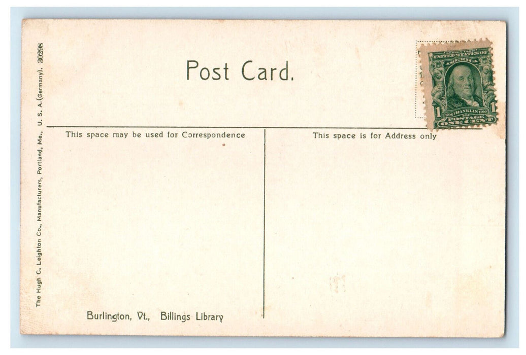 c1910 Billings Library Burlington Vermont VT Unposted Antique Postcard