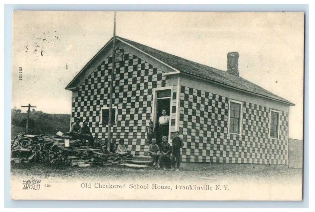 1908 Old Checkered School House Franklinville New York NY Antique Postcard