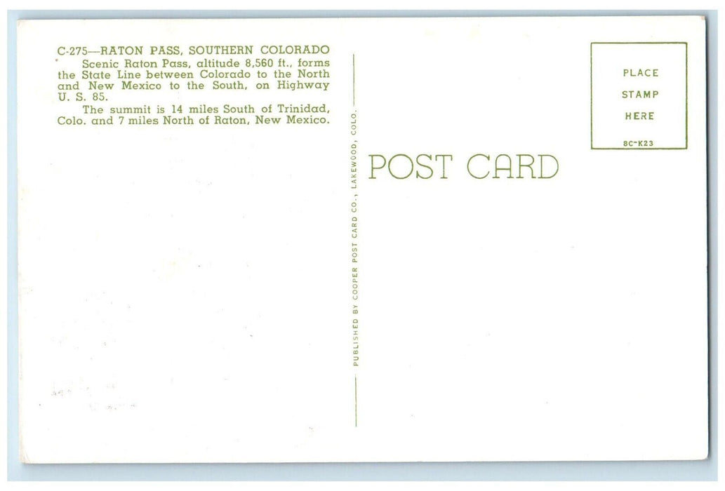 c1960's Scenic Raton Pass Snow Season Southern Colorado CO Unposted Postcard
