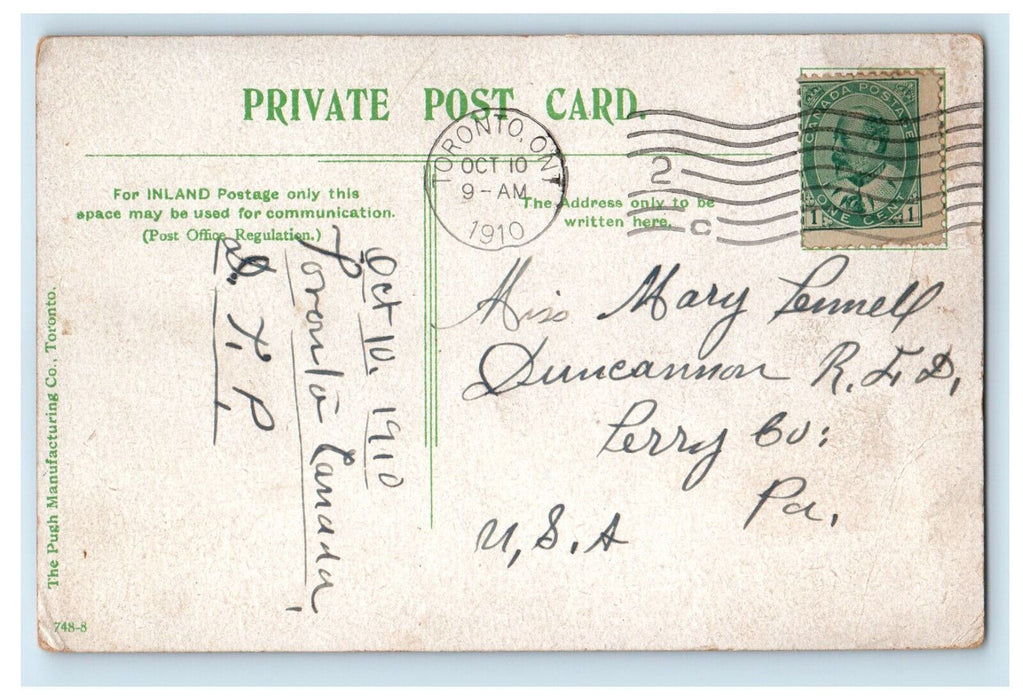 1910 New Public Library College St. Toronto Canada Antique Posted Postcard