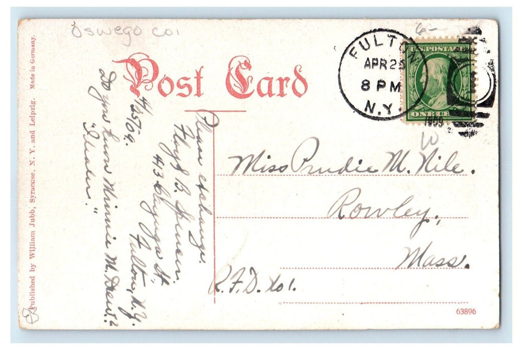 1909 N. Y. C. Depot Station Horse Carriage Looking West Fulton NY Postcard