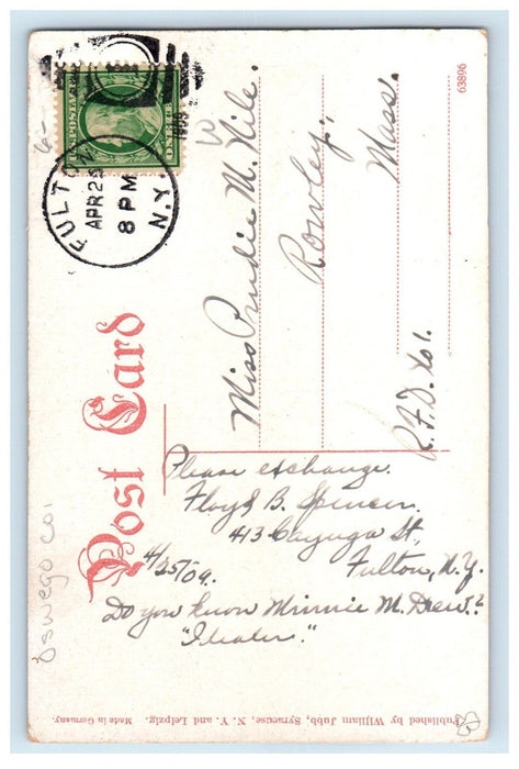 1909 N. Y. C. Depot Station Horse Carriage Looking West Fulton NY Postcard