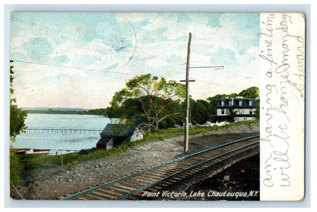 1906 Point Victoria Railroad Lake Chautauqua Lakewood New York NY Postcard