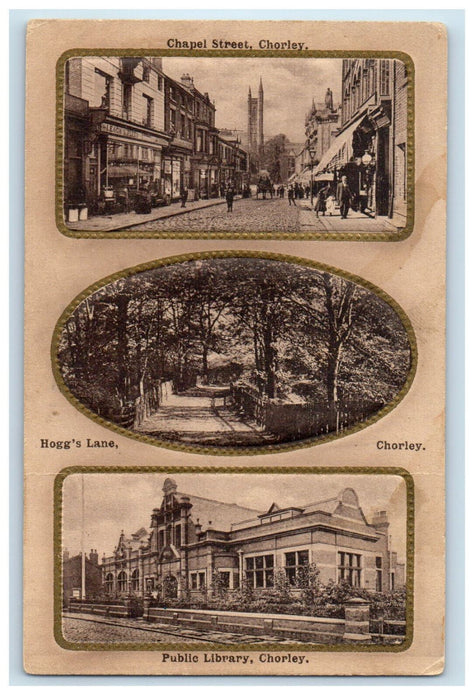 c1910's Chapel St. Hogg's Lane, Public Library Chorley England Embossed Postcard