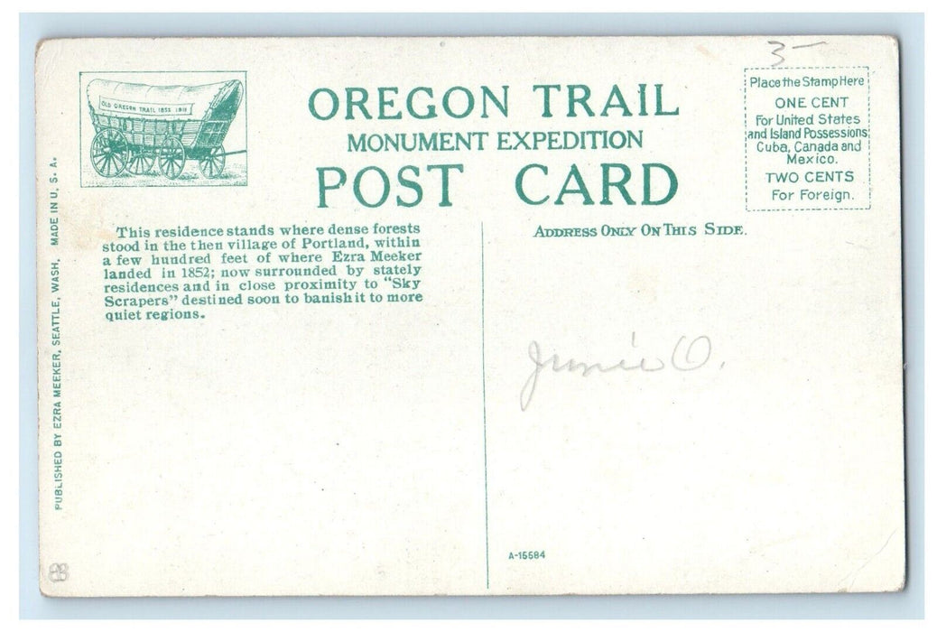 c1910 Ezra Meeker Oregon Trail Wagon Oxen Portland Oregon Residence Postcard