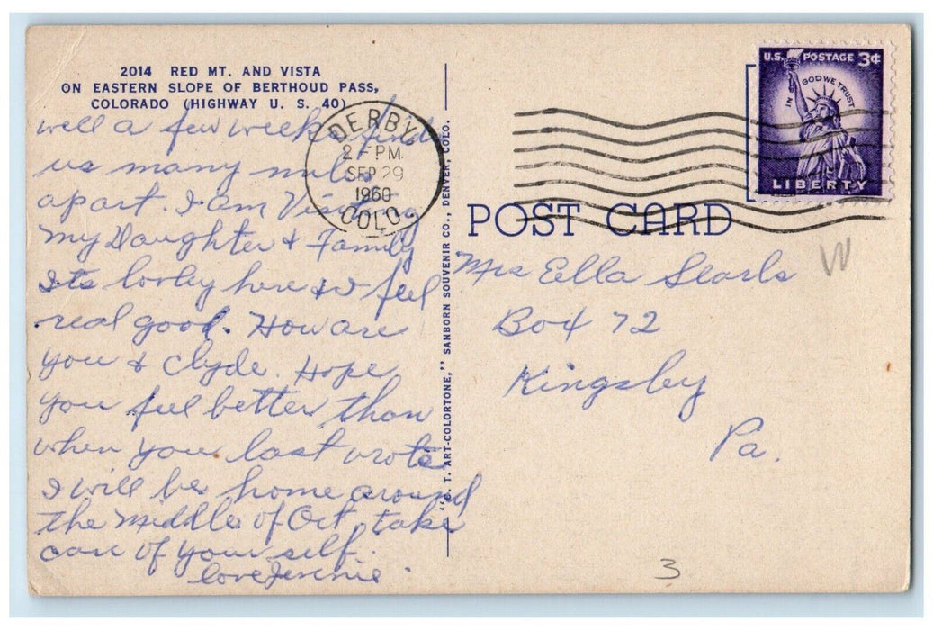 1960 Red Mountain & Vista Eastern Slope Berthoud Pass Derby Colorado CO Postcard