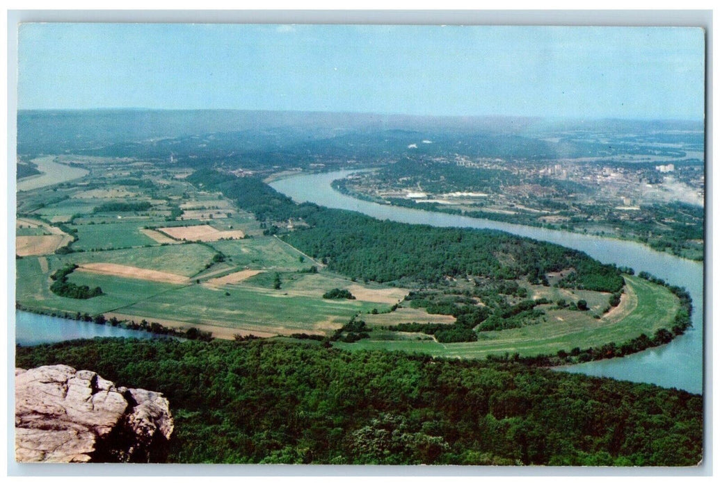 c1960s Bird's Eye View Moccasin Bend Tennessee River from Lookout Mt TN Postcard