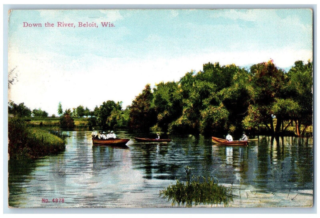 c1910's Rowing Down the River Boat Beloit Wisconsin WI Unposted Vintage Postcard