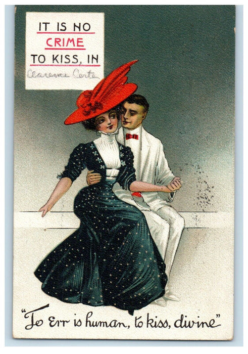Sweet Couple It Is No Crime To Kiss In Clarence Center NY, Chicago IL Postcard