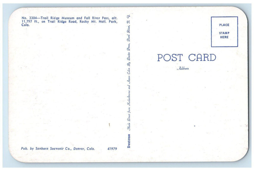 c1960's Trail Ridge Museum Fall River Pass Rocky Mountain Natl Park CO Postcard