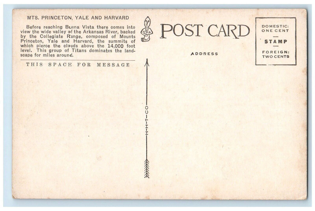 c1910's Mount Princeton Collegiate Range Yale & Harvard Colorado CO Postcard