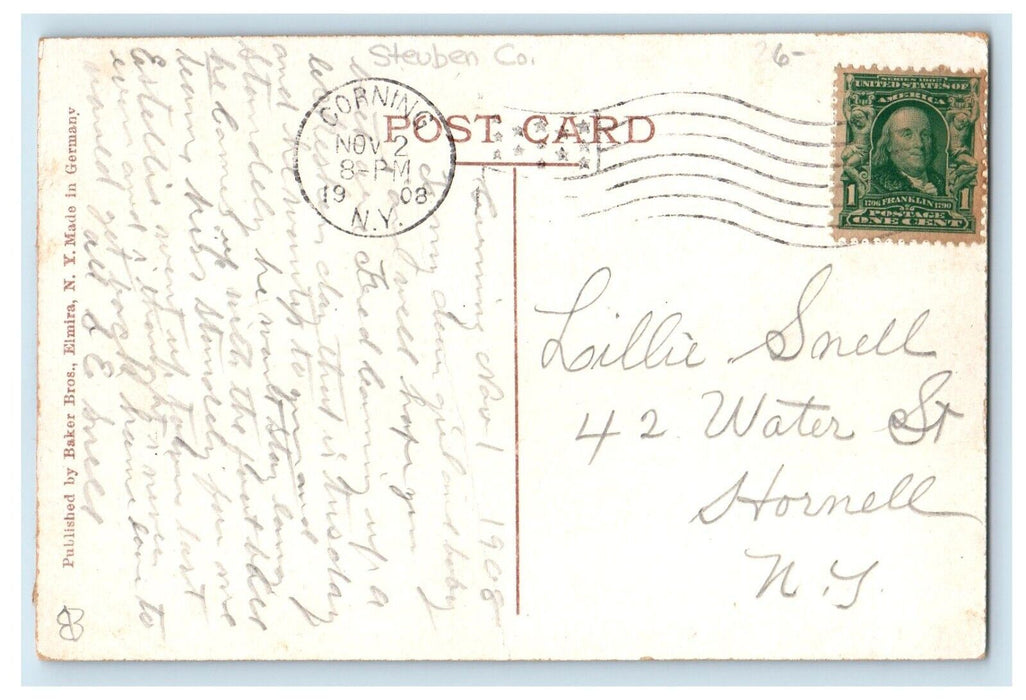 1908 Erie R. R. Station And St. James Hotel Corning New York NY Antique Postcard
