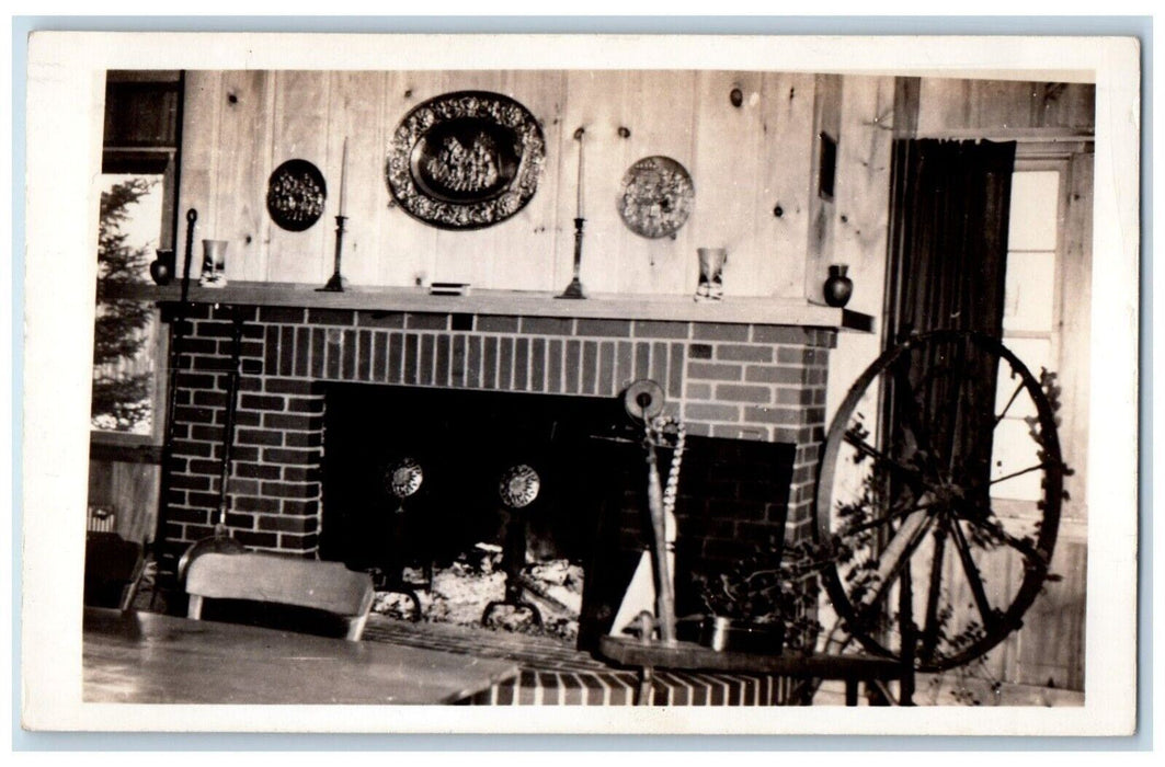 1952 Whitney Dining Room Interior Fireplace Hotel Lodge Jackson NH RPPC Postcard