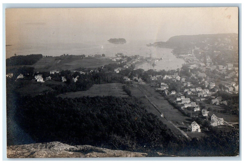 c1910's Bird's Eye View of Camden Sailboat Maine ME Unposted RPPC Postcard