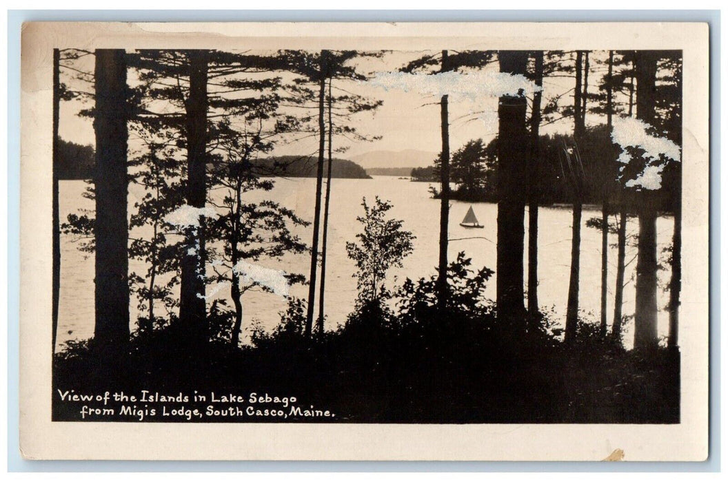 c1920's Lake Sebago Islands View From Migis Lodge South Casco ME RPPC Postcard