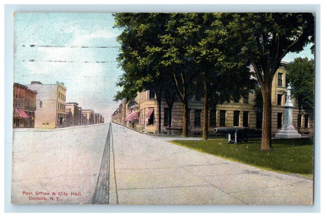 1910 Post Office & City Hall Building Street View Dunkirk New York NY Postcard