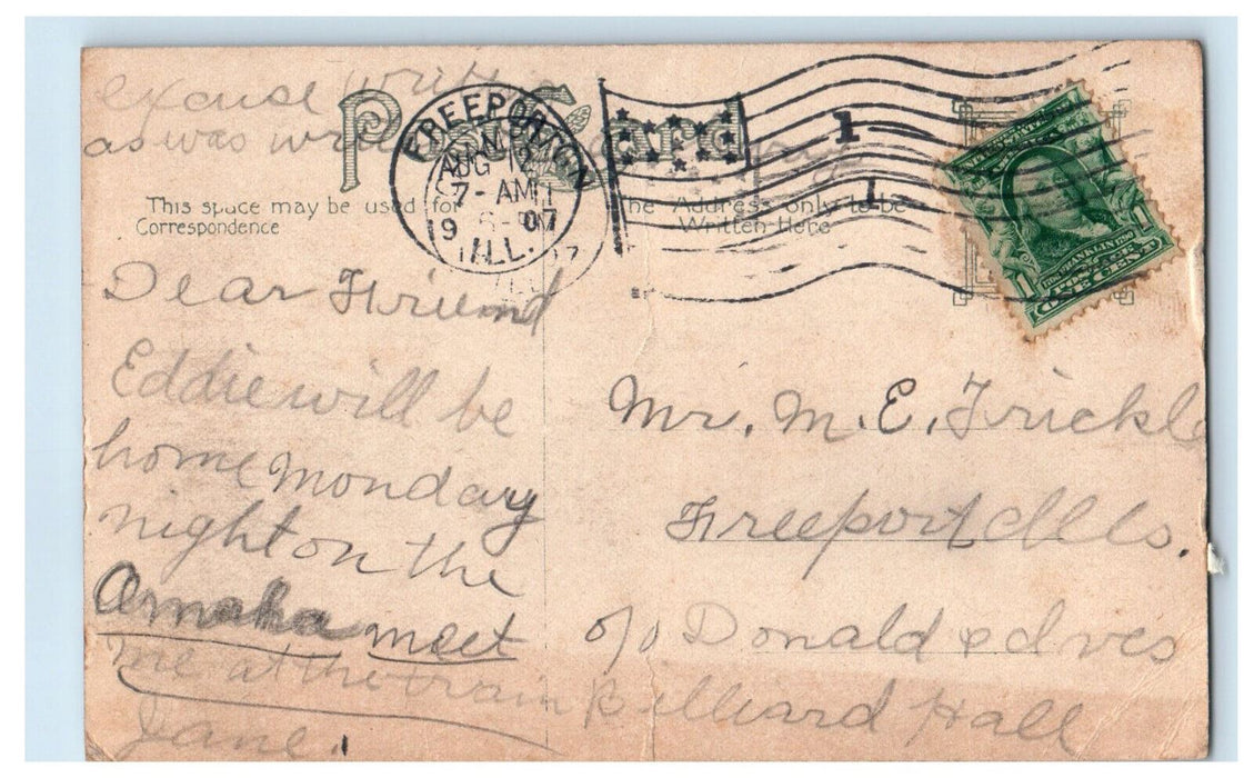 1907 Champaign Public Library Champaign Illinois IL Posted Postcard
