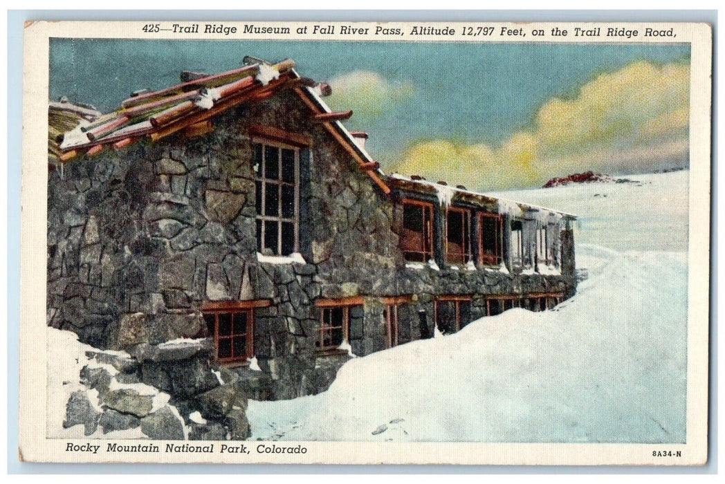 1943 Trail Ridge Museum Fall River Pass Rocky Mountain National Park CO Postcard