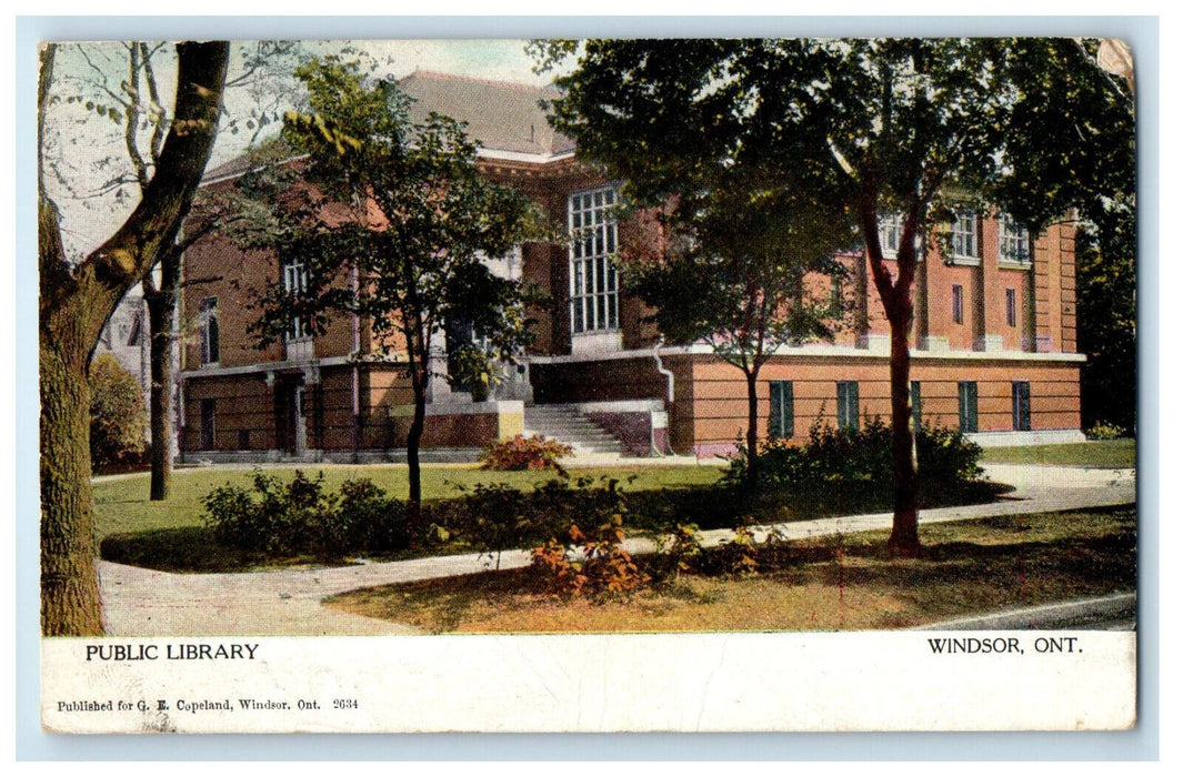 1916 Public Library Windsor Ontario Canada Antique Posted Postcard