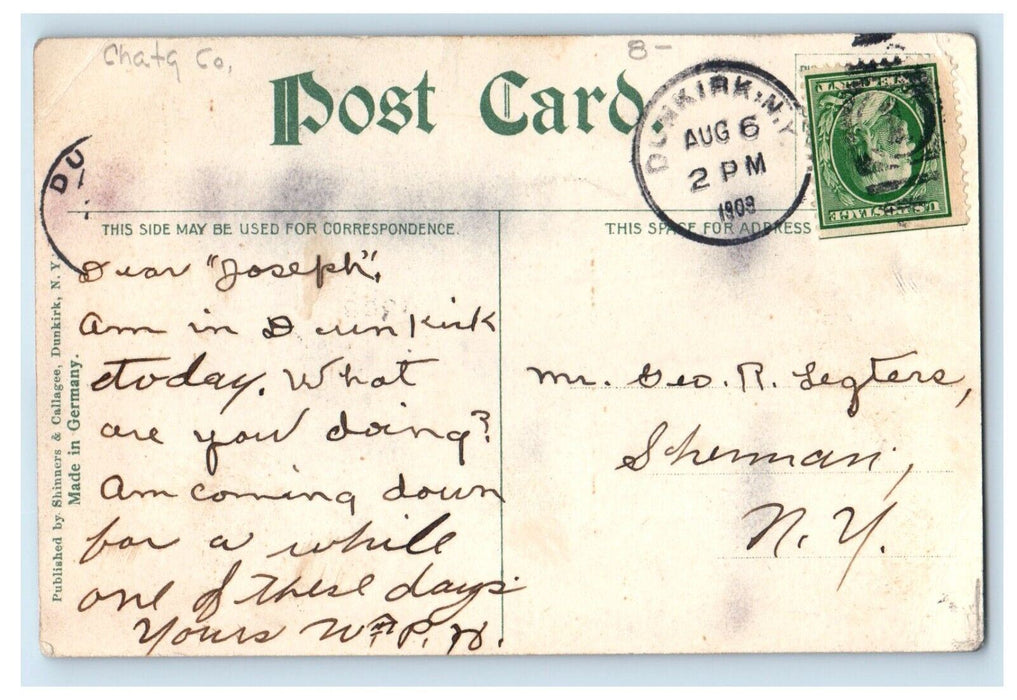 1909 Dunkirk New York NY, Merchants National Bank Posted Antique Postcard