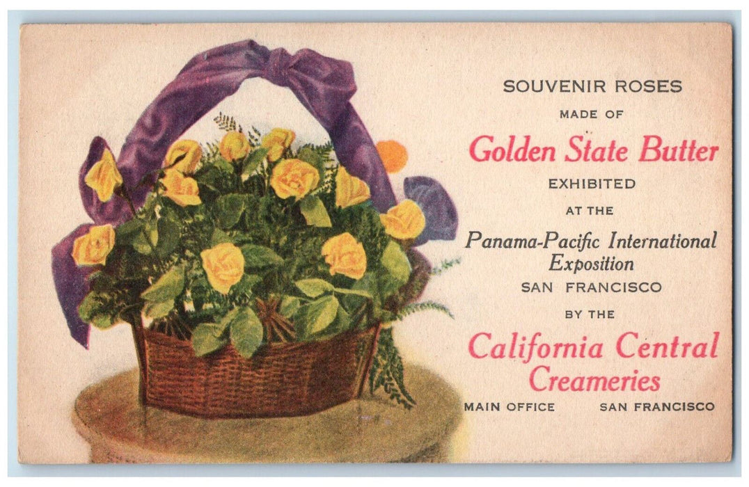 Souvenir Roses Golden State Butter Panama Pacific San Francisco CA Postcard
