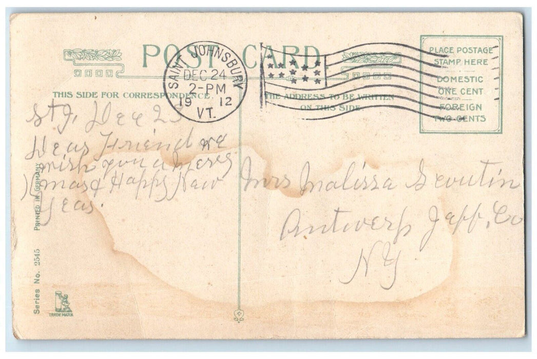 1912 Christmas Poinsettia House Winter Winsch Back Saint Johnsbury VT Postcard