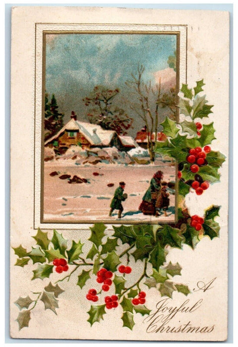 1906 Christmas Holly Berries Winter House Embossed Nash Posted Antique Postcard