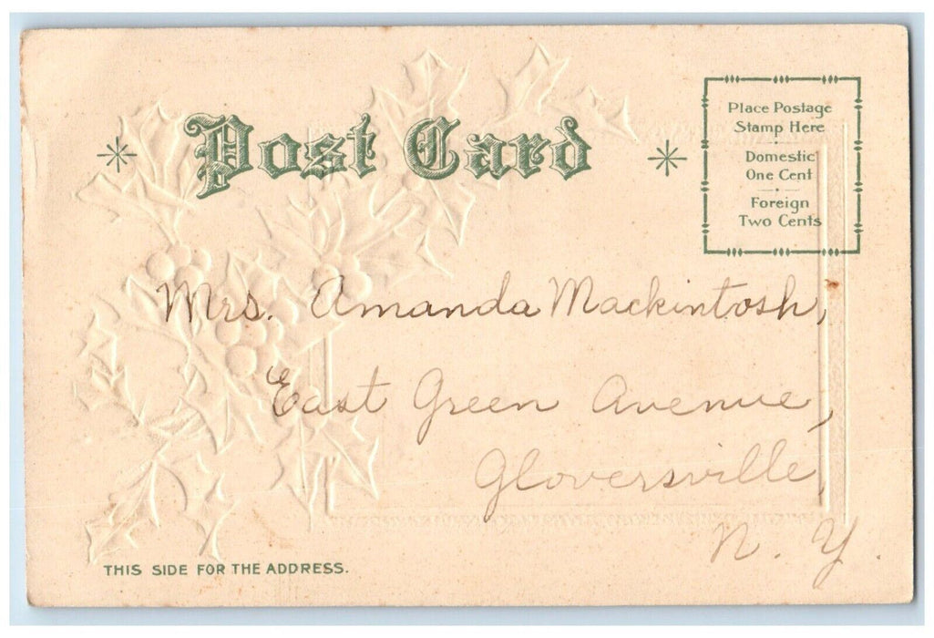 c1905 Merry Christmas Berries Winter House Embossed Nash Posted Antique Postcard