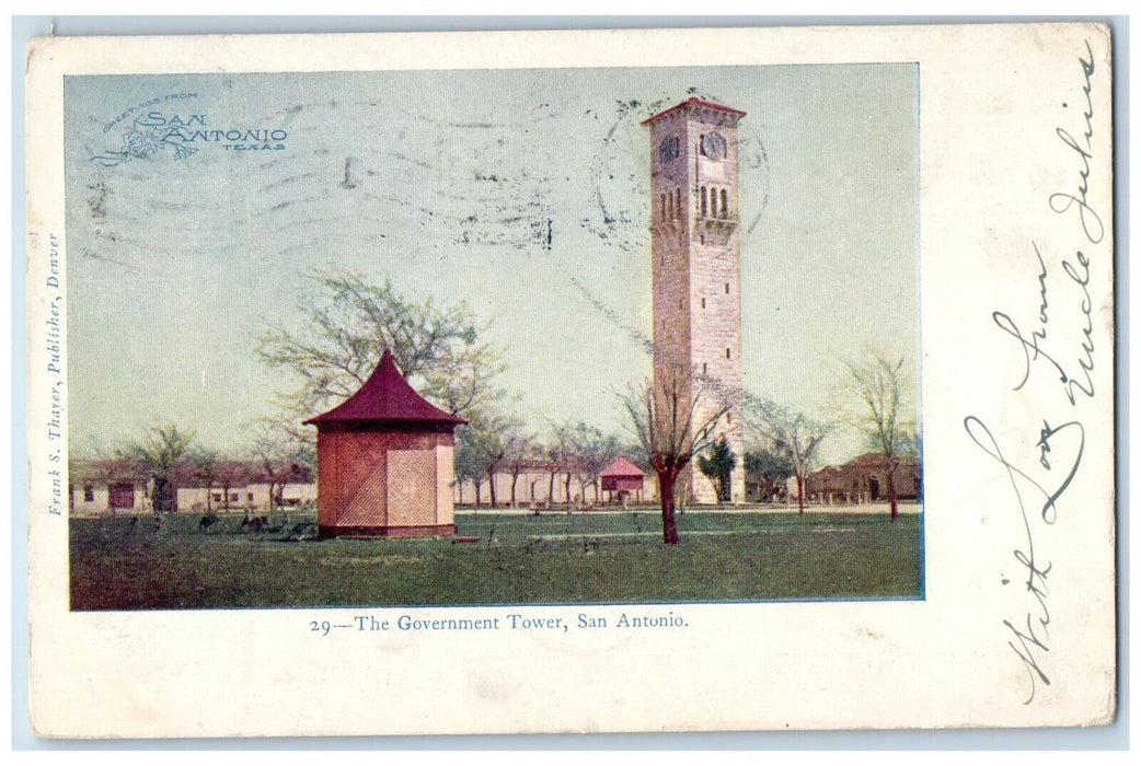 1907 View Of The Government Tower San Antonio Texas TX Antique Posted Postcard