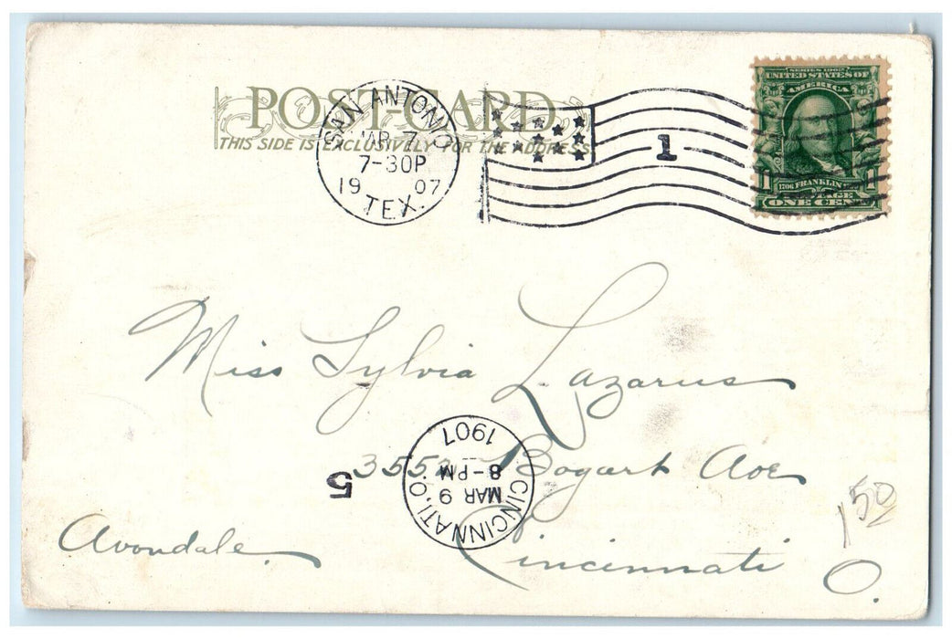 1907 View Of The Government Tower San Antonio Texas TX Antique Posted Postcard