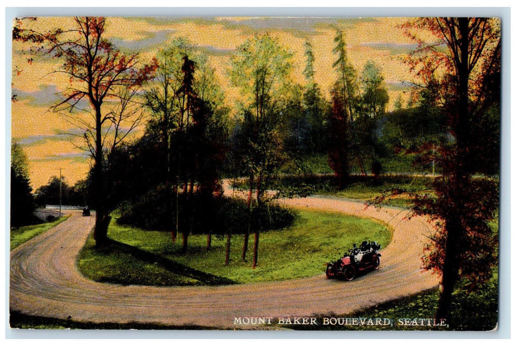 Mount Baker Boulevard Trees Road Scene Seattle Washington WA Antique Postcard