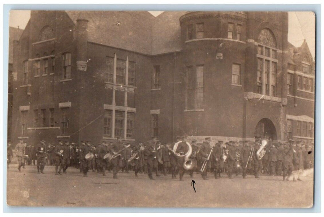 c1918 High School Marching Band School View Brookings SD RPPC Photo Postcard