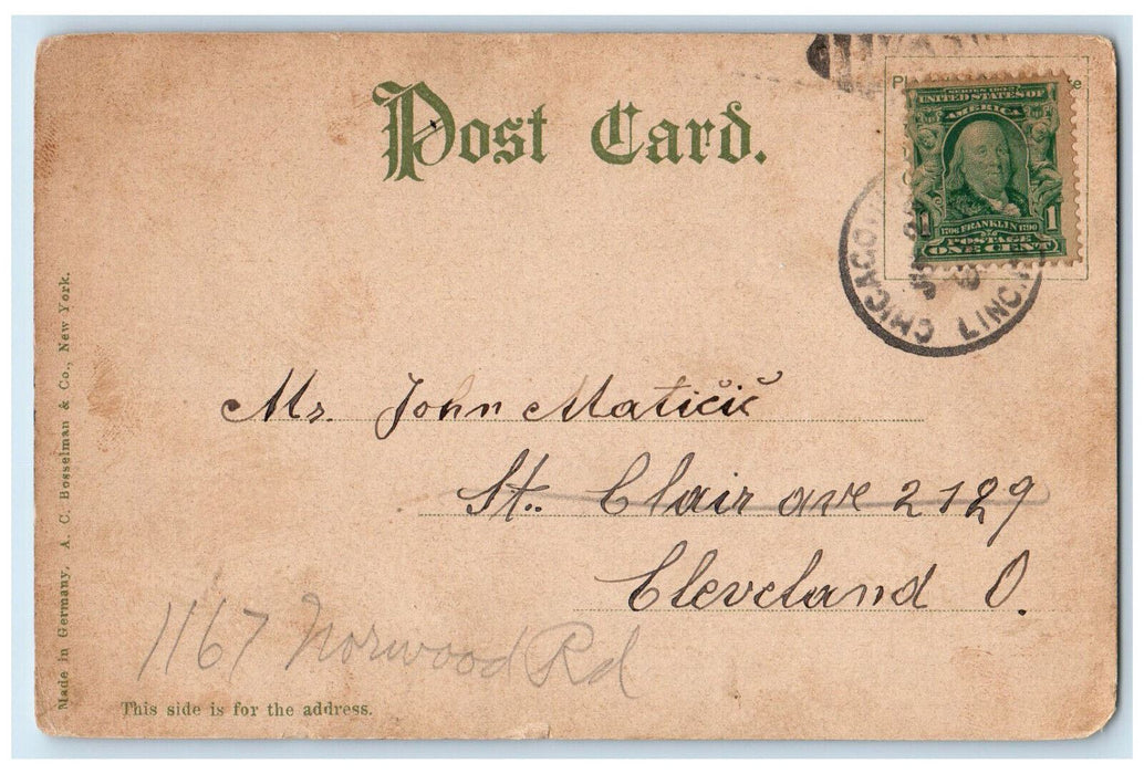 The Fort Dearborn Massacre Statue Monument Chicago Illinois IL Antique Postcard
