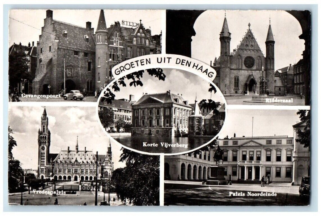 1958 Multiview Prison Church Palace The Hague Netherlands RPPC Photo Postcard