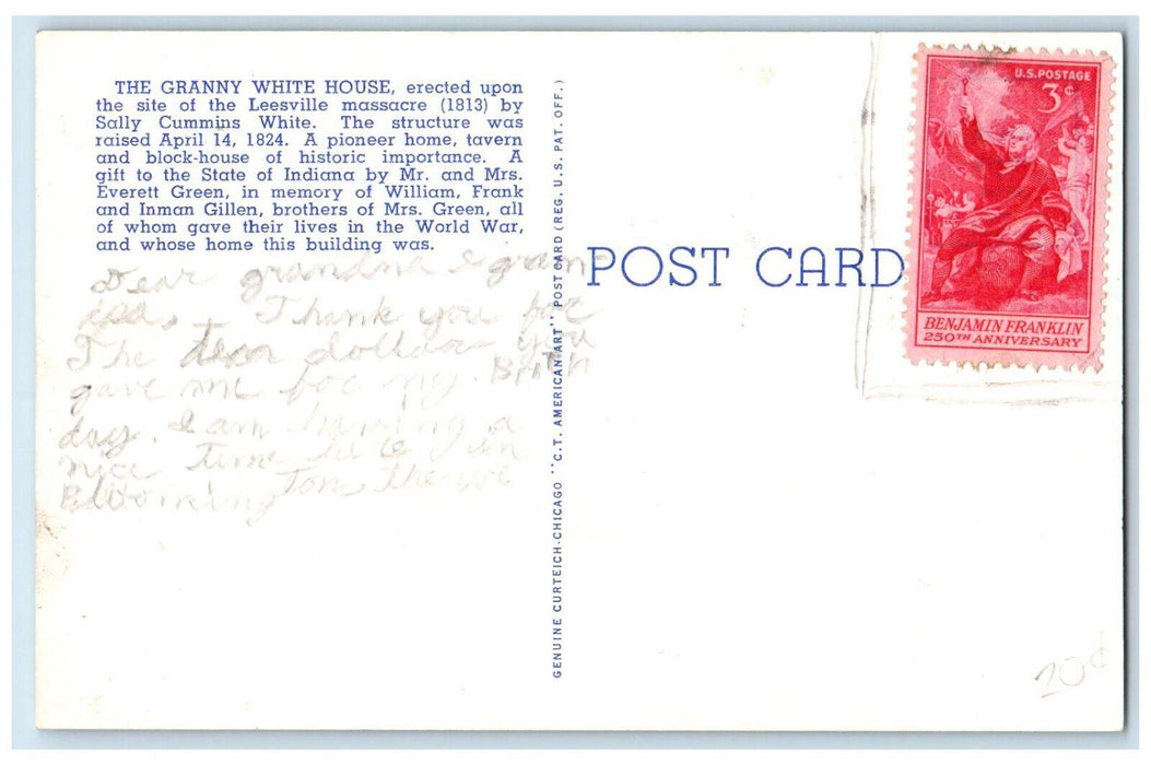 The Granny White House Spring Mill State Park Mitchell Indiana IN Postcard