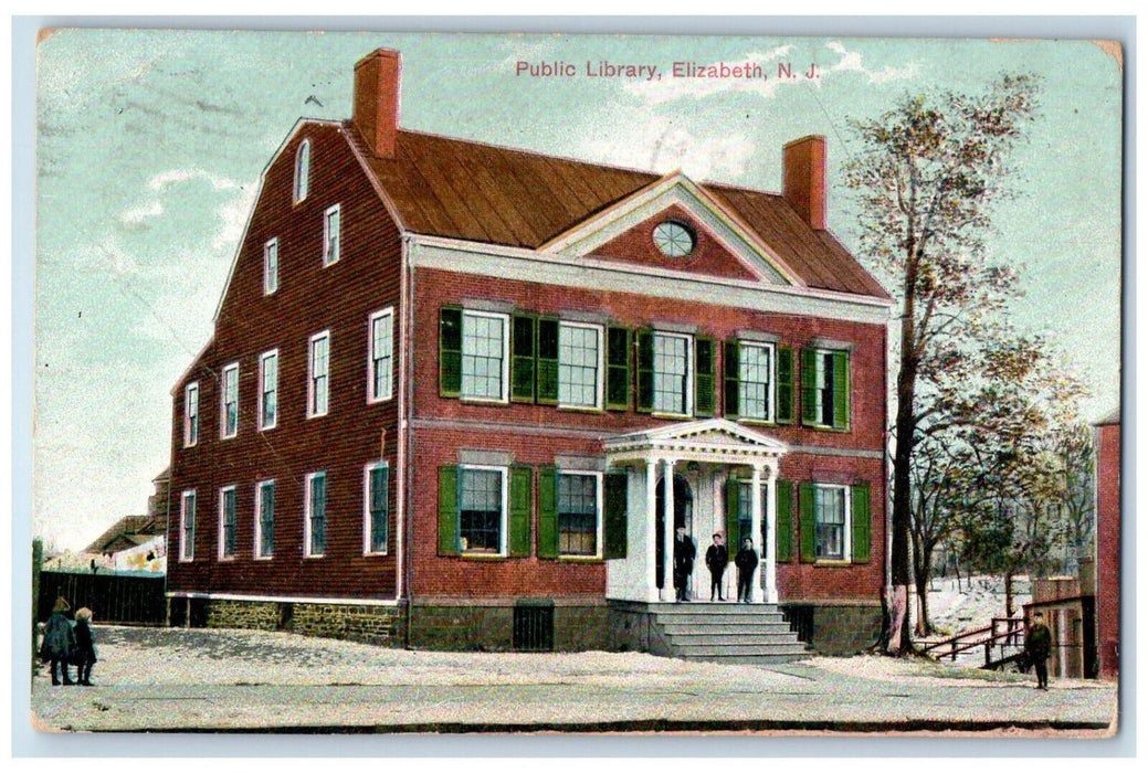 1908 Front View Of Public Library Elizabeth New Jersey NJ Antique Postcard