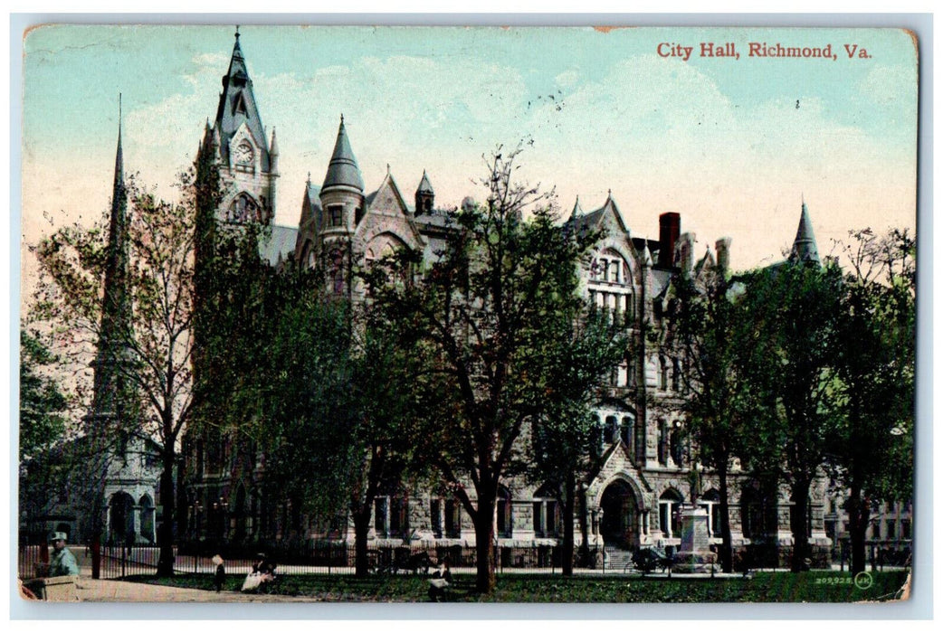 1909 Front View Of City Hall Trees Garden Scene Richmond Virginia VA Postcard