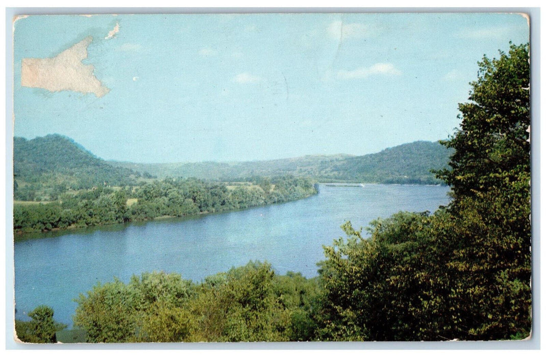 1955 Scenic View Of Ohio River And West Virginia's Ohio River Valley Postcard