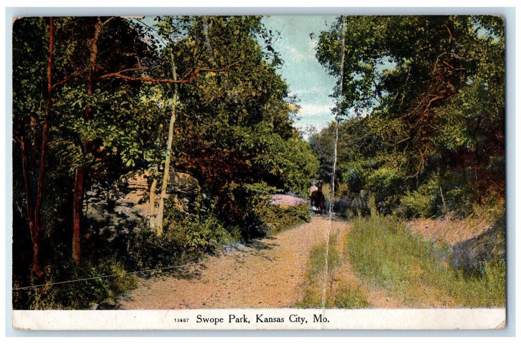 1909 Swope Park Dirt Road Tress Scene Kansas City Missouri MO Antique Postcard