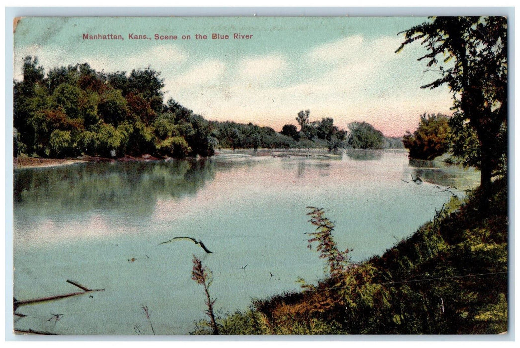 1908 Scene On Blue River Scenic View Manhattan Kansas KS Antique  Postcard