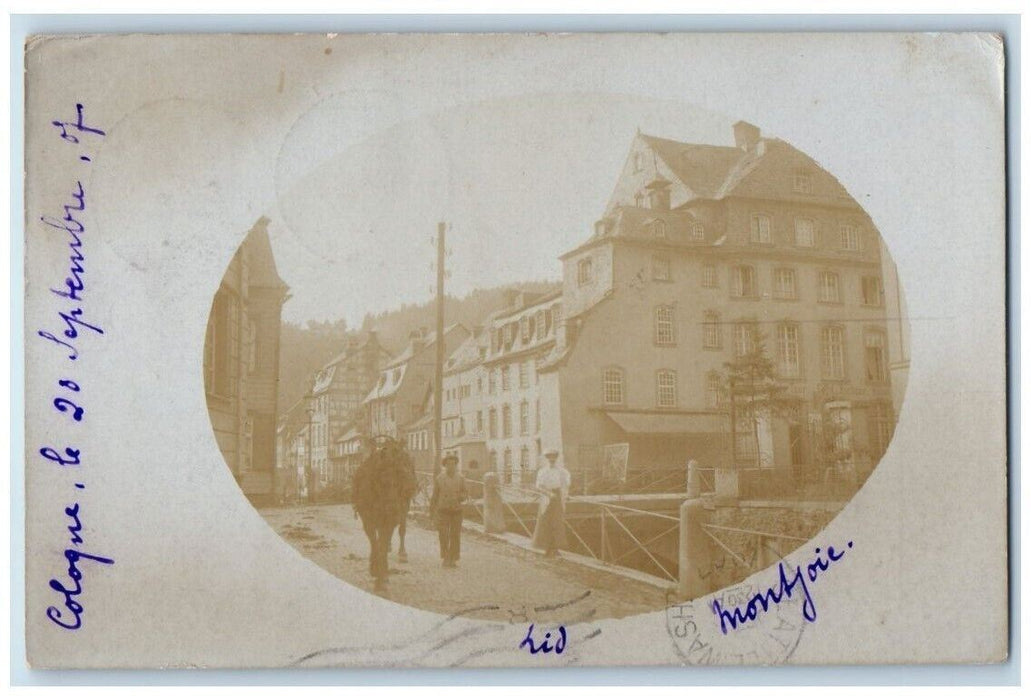 1907 Town Street Horse Boy View Monschau Germany RPPC Photo Posted Postcard