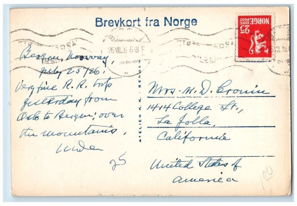 1927 Harbor View Steamships Bergen Norway RPPC Photo Posted Postcard