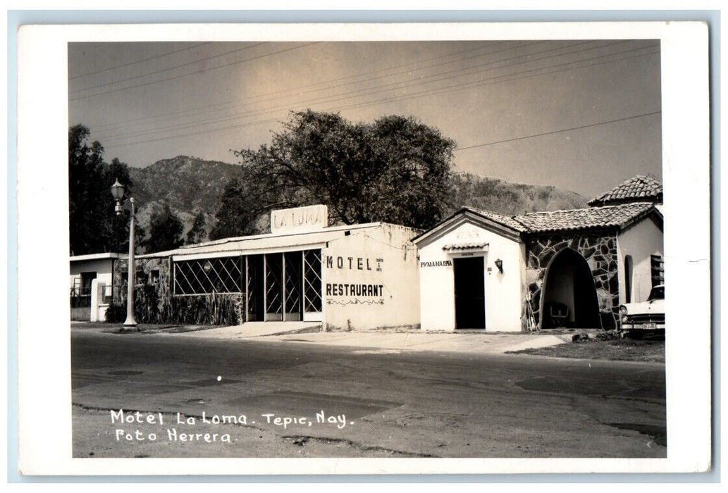 c1950's Motel La Loma Restaurant View Herrera Tepic Mexico RPPC Photo Postcard