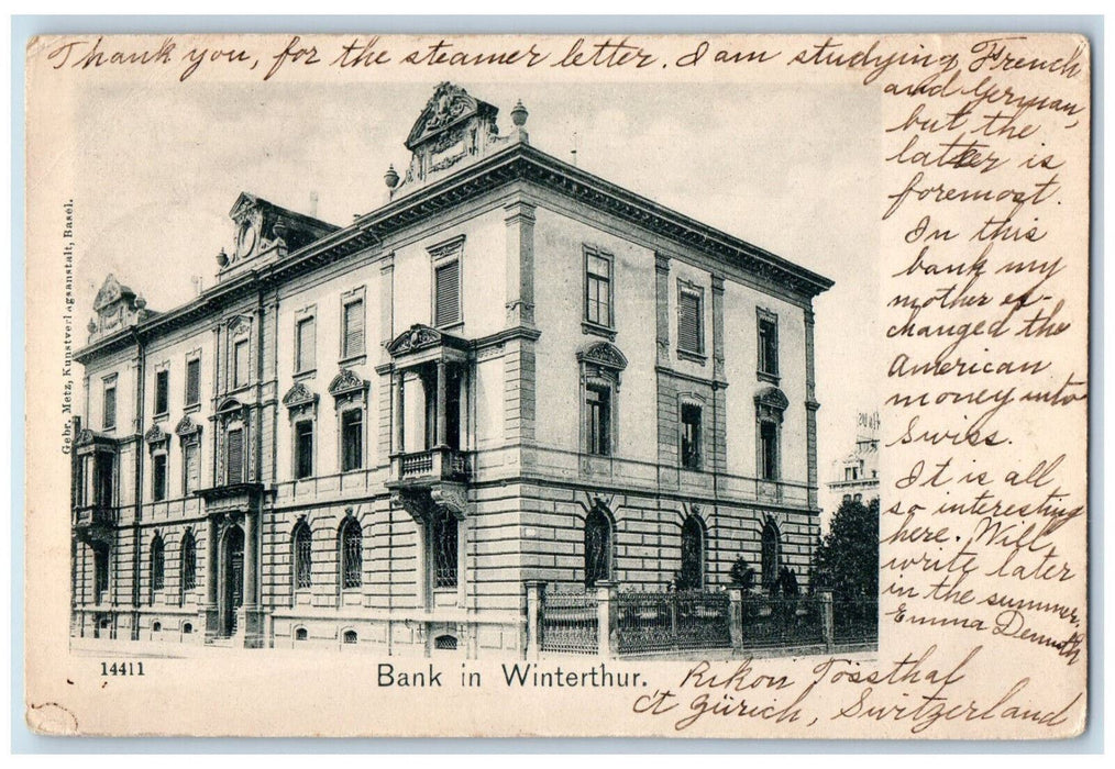 1908 Bank Building in Winterthur Switzerland Vienna ME Antique Posted Postcard