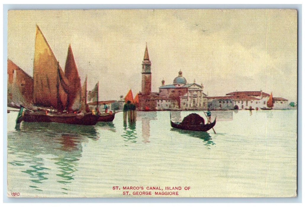 1908 St. Marco's Canal Island of St. George Maggiore Venice Italy Postcard