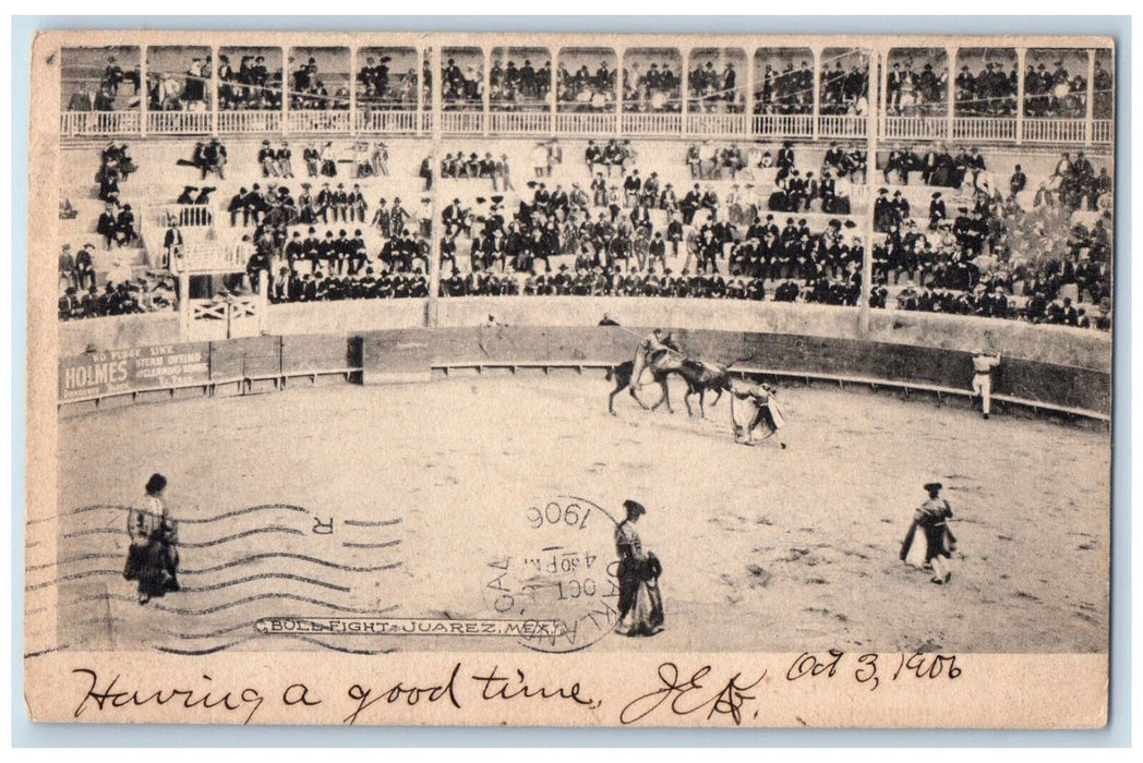 1906 Crowd Watching Bull Fight Juarez Mexico Posted Antique Postcard