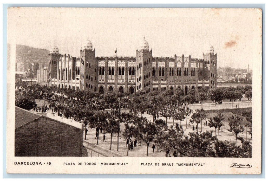 c1940's Plaza De Toros Placa De Braus "Monumental" Barcelona Spain Postcard