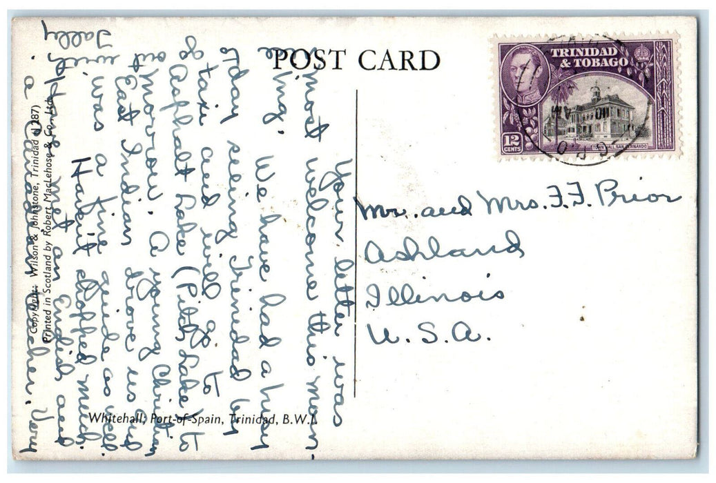 c1940's Whitehall Port-of-Spain Trinidad and Tobago B.W. Vintage Postcard