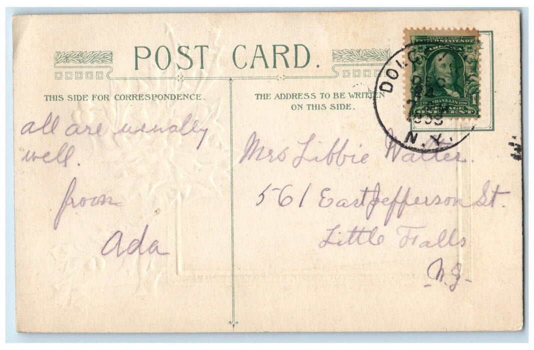 1909 Christmas Holly Berries Winter House Church Embossed Winsch Back Postcard