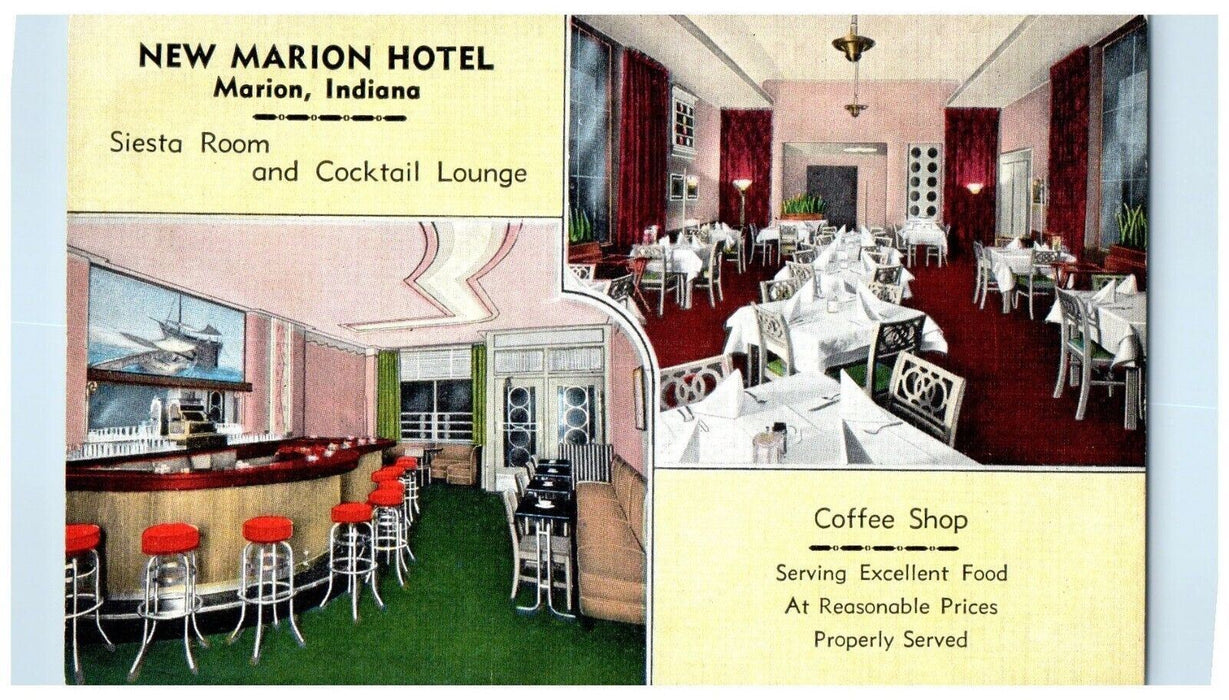 New Marion Hotel Siesta Room Coffee Shop Marion Indianapolis Indiana IN Postcard